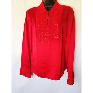 DUE PER DUE COLLECTION RED SILK SEQUIN BLOUSE SIZE 8 VINTAGE TOP CLASP 80S‎ 90S